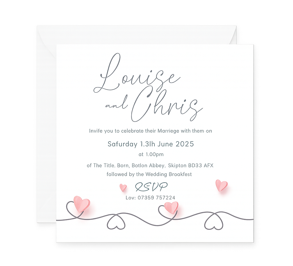 Square Invitations2 square personalised invitation carter and Jackson printers pontefract